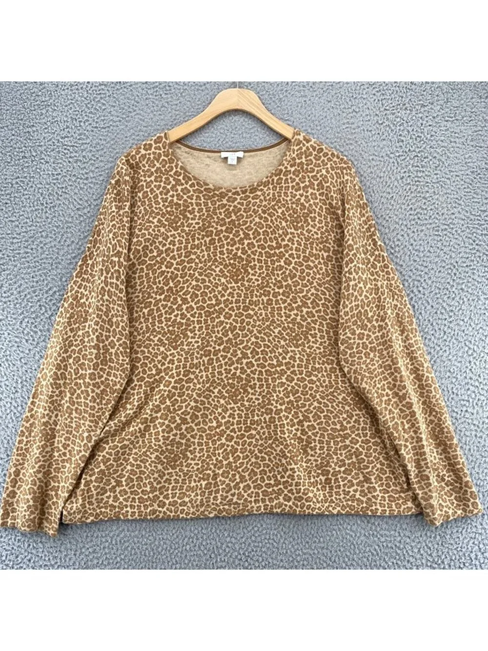 J Jill Sweater Women Large Brown Beige Animal Print Stretch Knit Pullover Casual